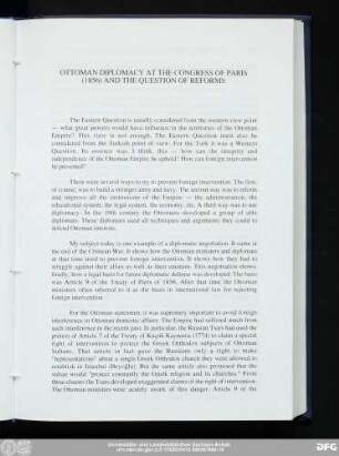 Ottoman Diplomacy At The Congress Of Paris (1856) And The Question Of Reforms