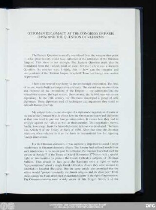 Ottoman Diplomacy At The Congress Of Paris (1856) And The Question Of Reforms