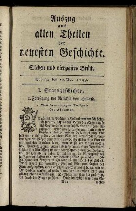 Sieben und vierzigstes Stück. Coburg, den 19. Nov. 1749.
