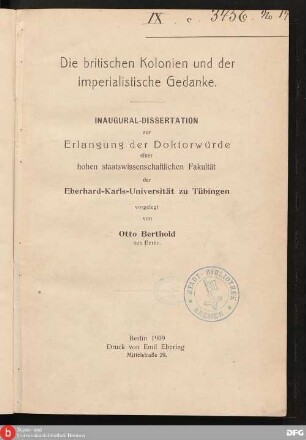 Die britischen Kolonien und der imperialistische Gedanke