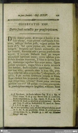 Observatio XXIV. Dubia feudi extinctio per praescriptionem