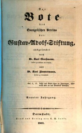Der Bote des Evangelischen Vereins der Gustav-Adolf-Stiftung, 9. 1851