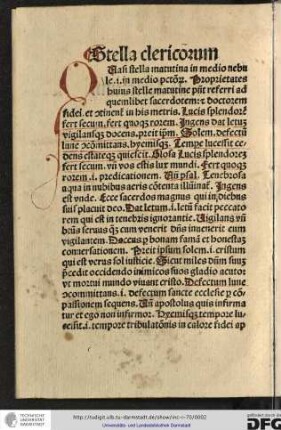 Quasi stella matutina in medio nebule idest in medio peccatorum. Proprietates huius stelle matutine possunt referri ad quemlibet sacerdotem et doctorem fidei...