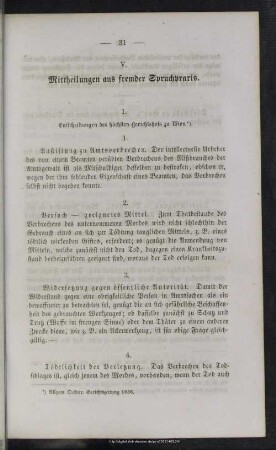 V. Mittheilungen aus fremder Spruchpraxis