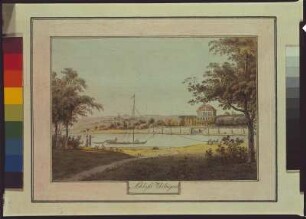 Schloss Uibigau : Dresden-Übigau, Treideln auf der Elbe vor Schloss Übigau