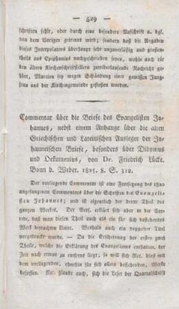529-540 [Rezension] Lücke, Friedrich, Commentar über die Briefe des Evangelisten Johannes