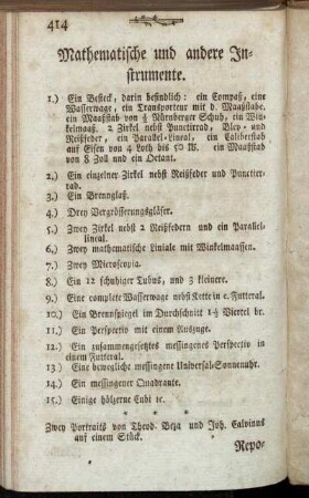 Mathematische und andere Instrumente.