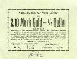 Anklam, Stadt: 2,10 Goldmark 1923