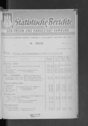 Erzeuger- und Großhandelspreise in Hamburg im Oktober 1958 : Lfd. Nr. 36