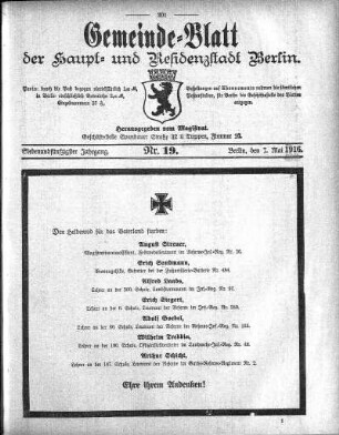 1916,19: Nr. 19, 7. Mai 1916