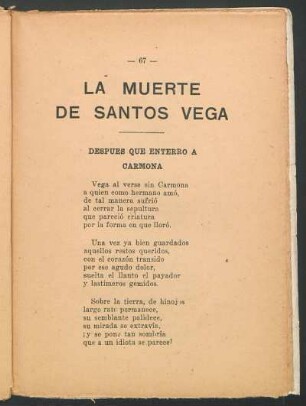 La muerte de Santos Vega : Después que enterró a Carmona