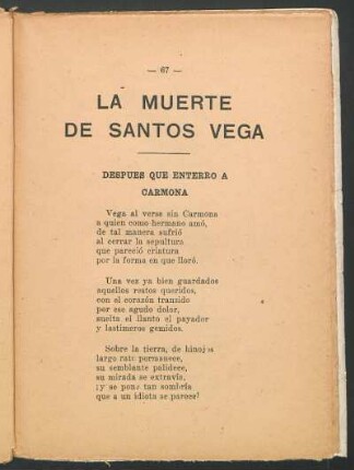 La muerte de Santos Vega : Después que enterró a Carmona