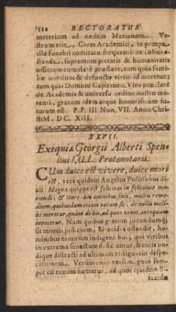 XXVII. Exequiae Georgii Alberti Spenlini. I. U. L. Protonotarii.