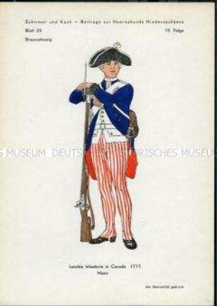 Uniformdarstellung, Gemeiner der Leichten Infanterie, Braunschweig, 1777.