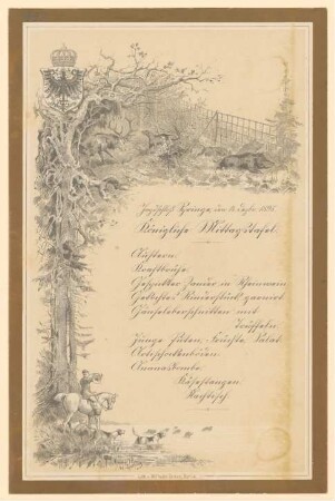 Menükarte : Königliche Mittagstafel, Jagdschloss Springe