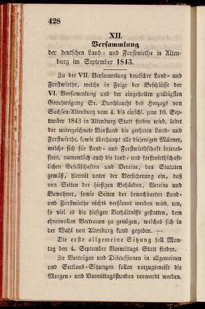 XII. Versammlung der deutschen Land- und Forstwirthe in Altenburg im September 1843