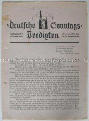 Kirchliches Mitteilungsblatt mit dem Text einer Predigt