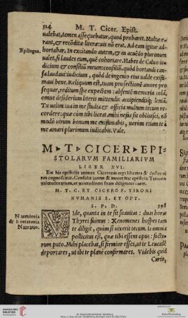 M T Ciceronis Epistolarum Familiarium Liber XVI