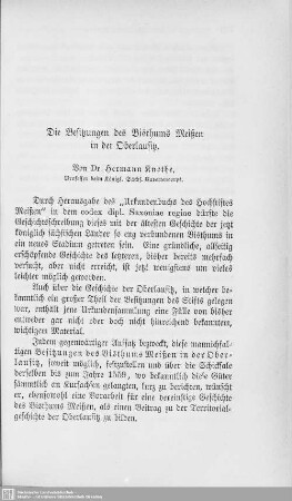 Die Besitzungen des Bisthums Meißen in der Oberlausitz