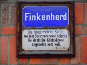 Quedlinburg - Finkenherd : Straßenschild "Finkenherd", aufgenommen am 29. Dezember 2013 in der Altstadt von Quedlinburg. Foto Uwe Gerig