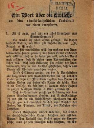 Ein Wort über die Civilehe an seine römisch-katholischen Landsleute