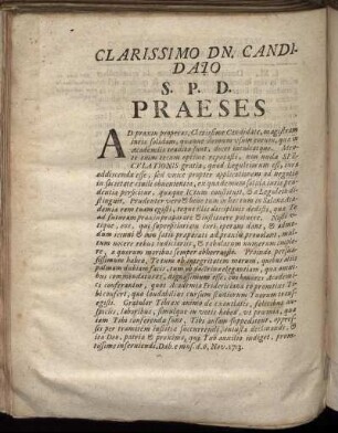Clarissimo Dn. Candidato S.P.D. Praeses.