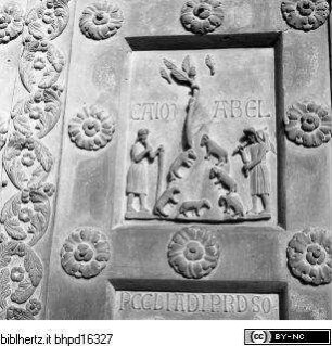 Bronzetür des Westportals, Abel als Hirte, Kain als Wanderer