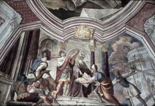 König Josia mit dem Hohepriester Hilkia und dem Staatsschreiber Schaphan vor dem gefundenen Gesetzbuch aus dem Tempel des Herrn