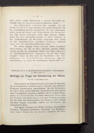 Beiträge zur Frage der Entsäuerung der Weine.