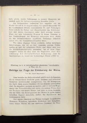 Beiträge zur Frage der Entsäuerung der Weine.