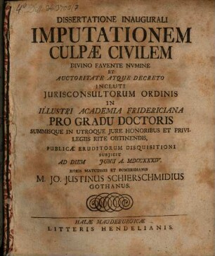 Dissertatione Inaugurali Imputationem Culpae Civilem