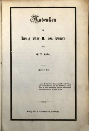 Andenken an König Max II. von Bayern