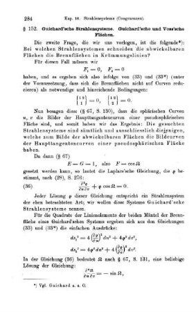 § 152. Guichard'sche Strahlensysteme. Guichard'sche und Voss'sche Flächen.