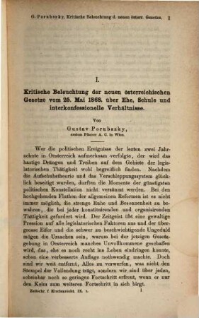 Zeitschrift für Kirchenrecht : Organ der Gesellschaft für Kirchenrechtswissenschaft in Göttingen. 9, 9. 1870