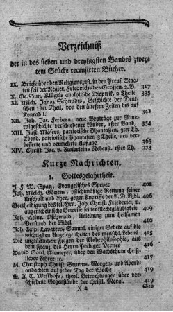 Verzeichniß der in des sieben und dreyßigsten Bandes zweytem Stücke recensirten Bücher.