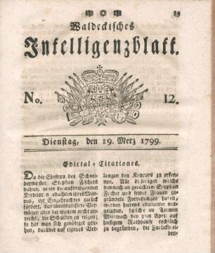 No. 12, Dienstag, den 19. Merz 1799