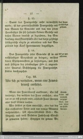 Cap. III. Wie sich zu verhalten, wenn eine Feuersbrunst entstehet