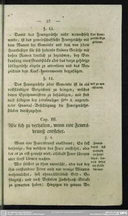 Cap. III. Wie sich zu verhalten, wenn eine Feuersbrunst entstehet