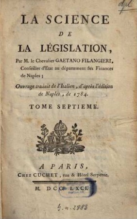 La Science De La Législation, 7