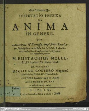 Disputatio physica de anima