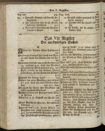 Das Vte Register Der merckwürdigen Sachen.