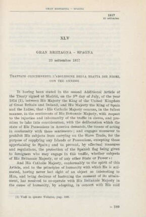 XLV Gran Bretagna - Spagna 23 settembre 1817
