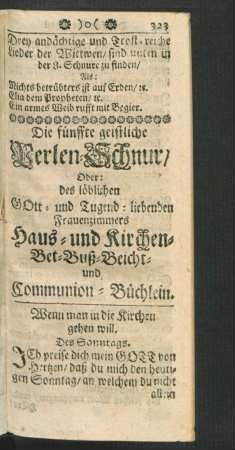 Die fünffte geistliche Perlen-Schnur/ Oder: des löblichen GOtt- und Tugend-liebenden Frauenzimmers ...