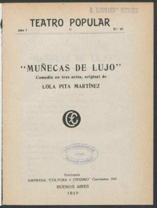 1.1919=Nr. 10: Muñecas de lujo : comedia en tres actos