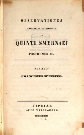 Observationes criticae et grammaticae in Quinti Smyrnaei Posthomerica