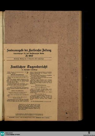 Karlsruher Zeitung, Sonderausgabe No. 967, Amtlicher Tagesbericht vom 13. November