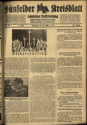 Zweite Ausgabe vom Samstag, den 11. März 1933.