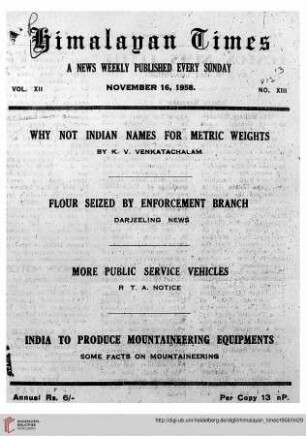 No. XIII (16 November 1958)