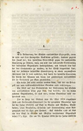 Denkschrift, betreffend die Einfuhr des ausländischen Eisens
