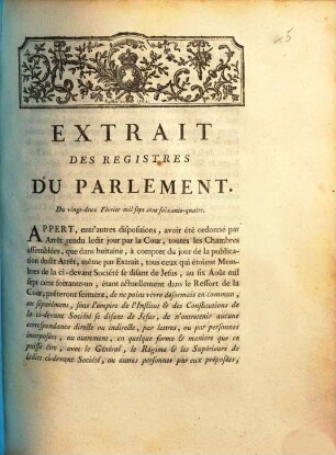 Extrait Des Registres Du Parlement : Du vingt-deux Février mil sept cent soixante-quatre